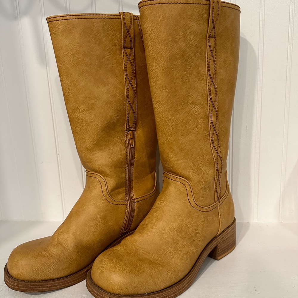 Tan Leather Knee-High Boots